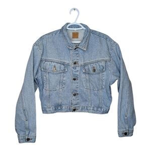 Vintage Linson Harley Davidson Patched Cropped Denim Jacket Women's Large *Stain